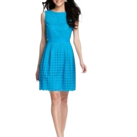 LOFT Dresses & Skirts - Ann Taylor LOFT Teal Blue Green Diamond Eyelet Sleeveless Dress sz 8